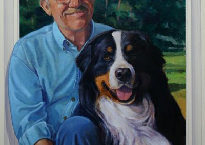 Portret van een man met hond in natuur